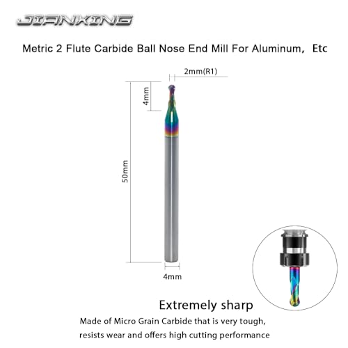Image of 2mm R1 DLC Coated 2-Flute Carbide Ball Nose End Mill, Ideal for Aluminum, Copper Alloys, and Plastic Machining - High Precision & Wear-Resistant Cutting Tool (3 Pack)