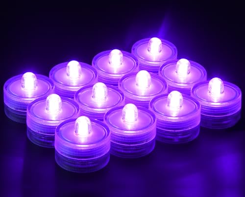 KOABY 12 Pack Purple Light Submersible LED Lights, Waterproof Submersible Lights for Decor
