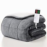 Homemate Heated Weighted Blanket for Adults - 50'x60' 10lbs Electric Throw Fast Heating Heavy Blanket 1/2/4/6/8 Hour Auto Off 10 Heat Levels Over-Heat Protection Soft Flannel Sherpa