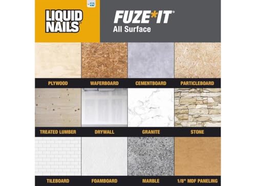 Image of Liquid Nails 56198673380 LN-2000 FuzeIt All Surface Construction Adhesive (9-Ounce), Gray (Pack of 12)