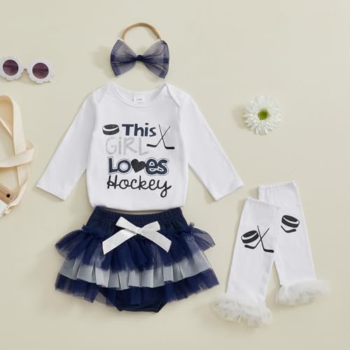 Newborn Baby Girl Ice Hockey Outfit Long Sleeve Bubble Romper Tulle Tutu Skirt Leg Warmers Clothes Set Fall Winter3