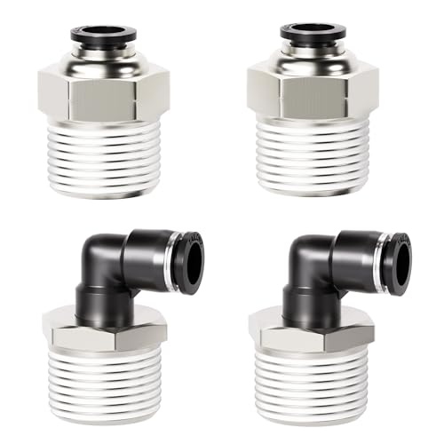 TAILONZ PNEUMATIC Elbow and Straight Combination 1/4 Inch Tube OD x 1/2 Inch NPT Thread Push to Connect Fittings PC-1/4-N4+PL-1/4-N4(Pack of 4) by TAILONZ PNEUMATIC - Used condition - US$8.61