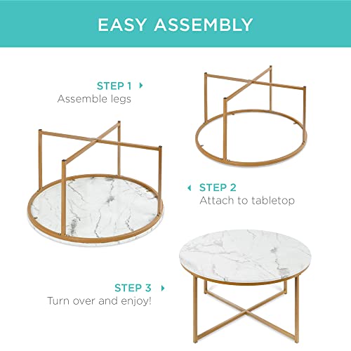 Best Choice Products Round Coffee Table 36In Faux Marble Coffee Table, Large Circular Living Room Table, Modern Boho Home Décor Metal & Marble Accent Table – White/Gold #TOP5