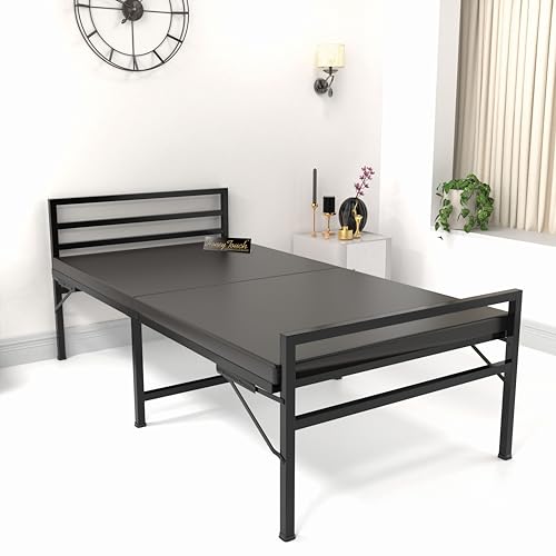 Image of Honey Touch Jasper Folding Bed Single with Double Layer Mattress | No Assembly Required | Foldable Bed for Sleeping /Guests /Rented Apartments /Bedroom (3ft x 6ft, Black)