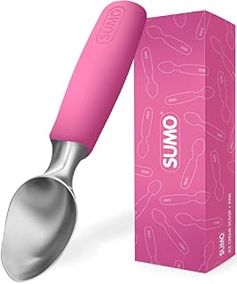 SUMO Ice Cream Scoop: Solid Stainless Steel. Dishwasher Safe (Pink)