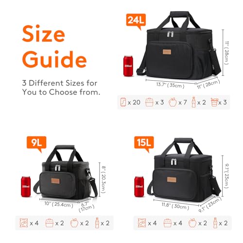 Lifewit Medium Lunch Bag Insulated Lunch Box Soft Cooler Cooling Tote for Adult Men Women, Black 12-Can (9L) - Image 4