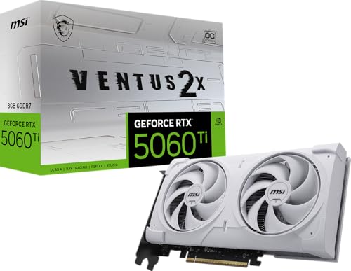 MSI Gaming RTX 5060 Ti 8G Ventus 2X OC White Tarjeta gráfica (8 GB GDDR7, TBA-bit, Rendimiento Extremo: TBA MHz, DisplayPort x3 2.1a, HDMI 2.1b, NVIDIA Blackwell Architecture)