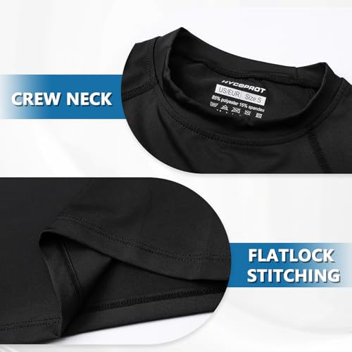 HYCOPROT Boys Compression Shirt Short Sleeve Youth Undershirt Kids Quick Dry Athletic Shirts Base Layer T-Shirt Sports Cloth Girls Moisture Wicking Undershirts Baselayer for Football Baseball Soccer