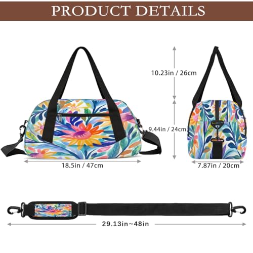 Abstract Cartoon Flower Kids Duffle Bag, Small Lightweight Travel Sports Bag for Boys Girls, Overnight Weekender Tote, Gym Carry On Bag for School Sports Sleepover2