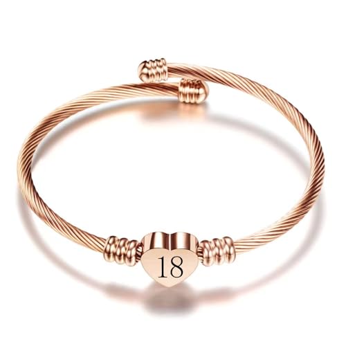 Image of ZakiaHo 18th Birthday Gifts for Daughter Granddaughter Sister Niece Bestie Best Friend Women Jewellery Dainty Adjustable Jewellery Love Heart Rose Gold Plated Cuff Bangle Bracelets