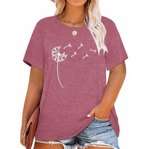 HDLTE Plus Size Women T Shirts Casual Dandelion Graphic Tees Short Sleeve Shirt Tops
