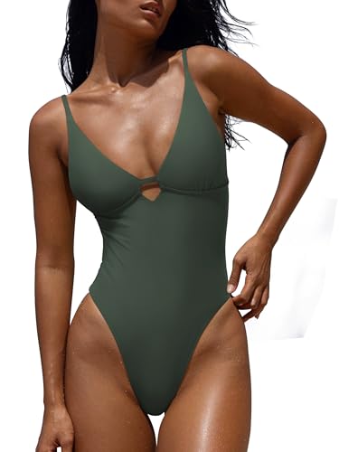 LASLULU Womens One Piece Swim Suits Tummy Control Summer Monokini Strappy Backless Bathing Suit Beach Outfits Built in Bra(Forest Green Small)