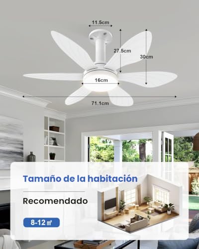 Ventilador de techo con luz Hisummer de 71cm con casquillo E27 motor DC y mando para dormitorio 3