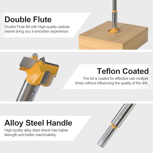 Image of Forstner Bit 3 /8 inch Shank, 1-1 /16 inch Cutting Diameter, Forstner Drill Bit for Woodworking, Drilling Hole Saw Set, Auger Opener, Hinge Hole Cutter for Plastic, Plywood Products