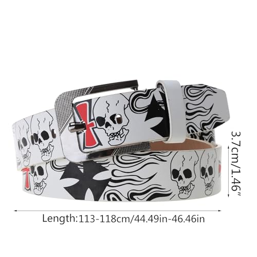 Men Belt For Jeans Skull Print Pin Buckle Belt For Women Punk-Style PU Leather Belt Pants Decors Clothing Accessories Men Bel2