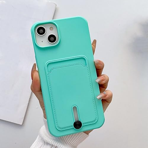 Coque iPhone 12 Pro Max silicone liquide bleu ciel avec porte-carte intégré pour le quotidien