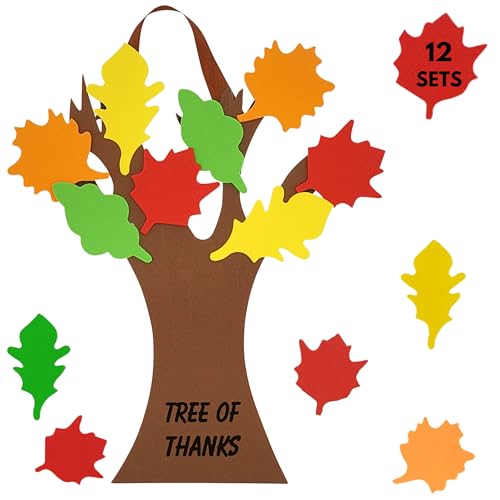 4E's Novelty 12 Pack Fall Crafts for Kids Bulk, Foam Individually Wrapped, Thanksful Tree Craft Thanksgiving Craft for Kids, Bulk Arts and Crafts Ages 4-8, Classroom Bulletin Board Decorations