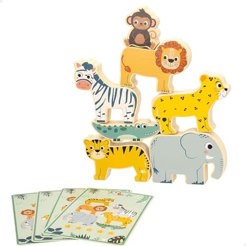 WOOMAX - Torre Animales de Madera, Zookabee, Incluye Tarjetas y B...