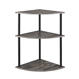 MEEYOUER 3-Tier Corner Shelf Stand, Rustic Wood and Metal Corner Display Rack, Small Triangle Corner Storage Organizer for Kitchen, Bathroom, Living Room, Office