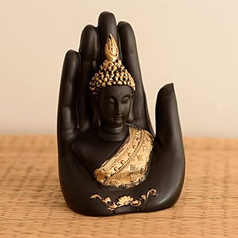 eCraftIndia Golden Handcrafted Palm Buddha Polyresin Showpiece (12.5 cm X 7.5 cm X 17.5 cm, Black) Cover