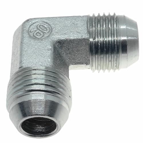 Image of 1 Piece Hydraulic 1 /2 inch JIC (3 /4 inch-16) 37 Flare Male x 1 /2 inch JIC (3 /4 inch-16) 37 Flare Male Elbow Adapter Steel Plated