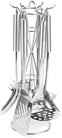 Russell Hobbs® RH00123, Set di utensili da cucina in acciaio inossidabile con supporto, 6 pezzi,Include cucchiaio solido e a taglio, Turner, Mestolo, Schiacciapatate e Pasta Server