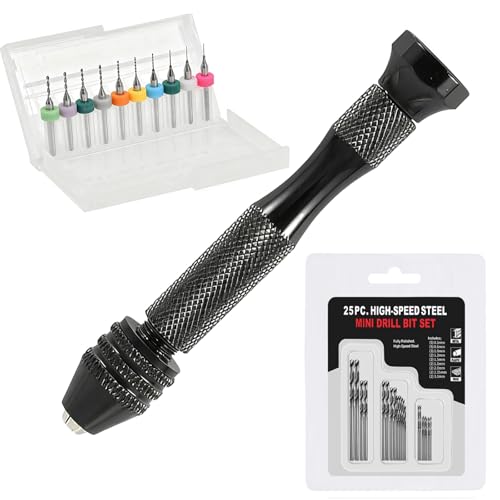 Mandouer 36pcs Hand Drill Set with Black Pin Vice, 0.5-3.0mm HSS Drill Bits and 0.1-1.0mm PCB Bits for Craft, Resin, Jewellery, and Electronic Drilling