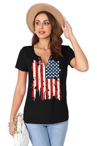 American Flag Shirt Tops Womens 4th of July T-Shirts Ring Hole Short Sleeve Sexy V-Neck Patriotic Tees3