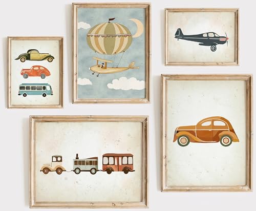 Vintage Nursery Wall Art Boys Room Canvas Poster Vehicle Prints