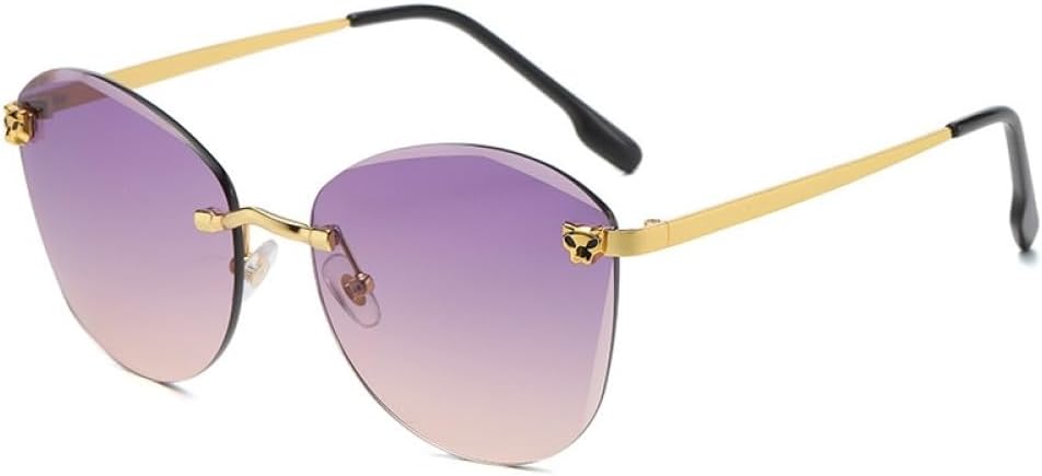MUTYNE Vintage Square Rimless Sunglasses Men Women Frameless Sun Glasses for Male Leopard Eyewear Shades UV400,C8 Purple Brown,With a bag