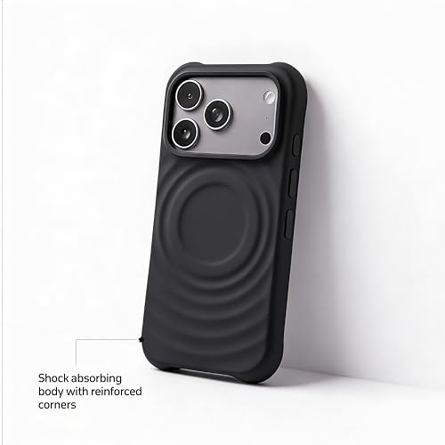 Image of amazon basics Shockproof Case for iPhone 17 Pro | Ripple Pattern | Camera Protection | Protective Cover with Enhanced Grip & Wireless Charging Support - Black