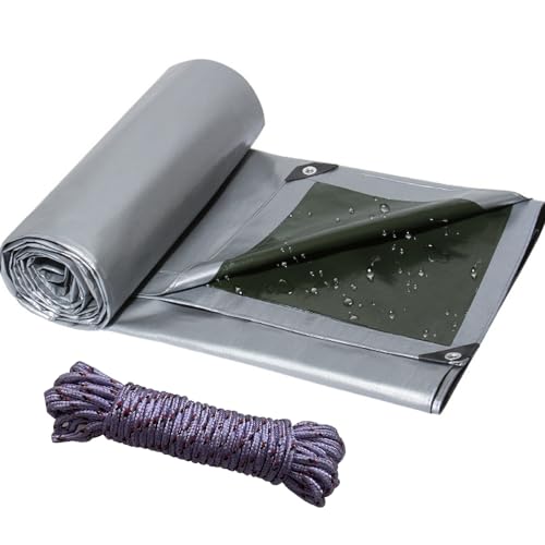 Lona de cobertura impermeable con ojales, lona blanca de polietileno de 180 g/m², resistente a los rayos UV, resistente a los desgarros, para muebles de jardín, piscina, auto, barco, camping (plateado