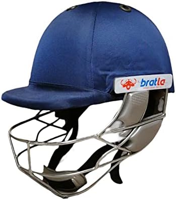 Bratla Pro Cricket Helmet - Navy Blue Cricket Helmets for Men, Cricket Helmet Comes with Neck Guard, Extra Padding and Fixed Grille for Protection, Medium Size