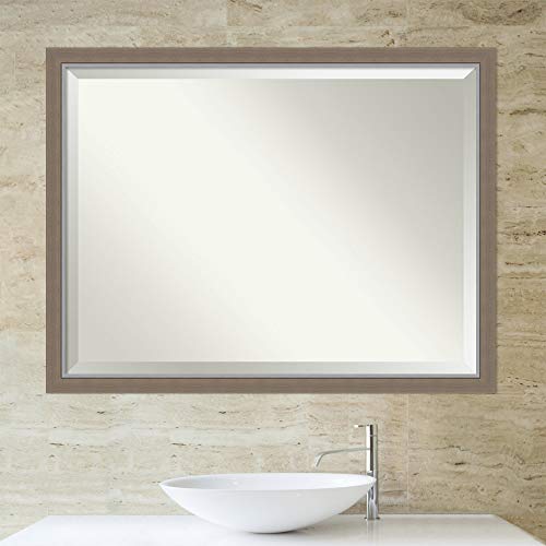 Image of Amanti Art Framed Vanity Mirror | Bathroom Mirrors for Wall | Eva Brown Narrow Mirror | Wall Mounted Mirror | X-Large Mirror | 33.25 x 43.25 in.