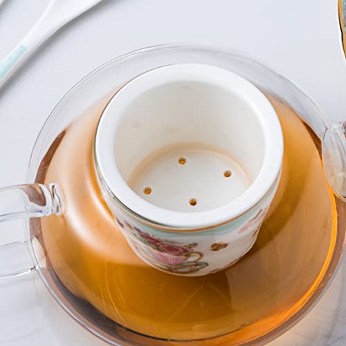Jusalpha- Vintage Light Blue Floral Fine China Tea Sets-Coffee Cup-Teacup Saucer Spoon Set With Teapot Warmer & Filter, Serve Of 4, 16Pc In 1 Set (Fd Glass Pot Set 07) #TOP4