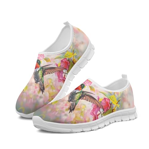 Image of Hummingbird Floral Print Lightweight Walking Shoes for Women Mesh Casual Sneakers Size 5-10.5