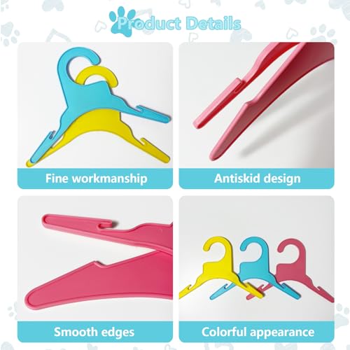 GKPONSX 12Pack Dog Clothes Hangers, 2 Size Plastic Pet Apparel Hanger Small Baby Hangers for Nursery Small Dog Puppy Cats Kitten Clothing Closet (Pink, Blue, Yellow)
