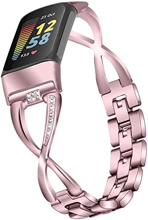 AISPORTS Compatible with Fitbit Charge 5 Strap for Women, Crystal Bling Glitter Diamond Rhinestones Jewelry Metal Adjustable Wristband Bracelet Replacement Strap for Fitbit Charge 5 Fitness Tracker