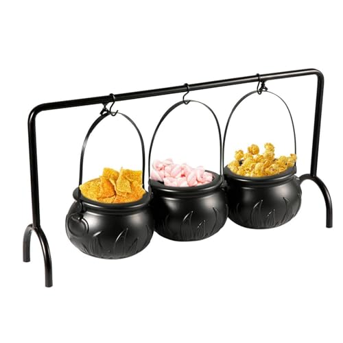 Chaudron de sorcière plastique avec support noir pour déco Halloween - 2