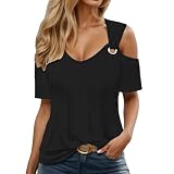 2026 Camiseta casual de manga corta con cuello bardot para una comodidad veraniega y un aspecto de moda, Negro , 3XL