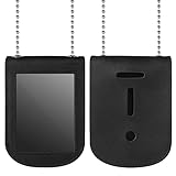 Prasacco 1PC Leather Police Badge Holder, ID Badge Holder Black Neck Chain Badges Holders Universal Neck Badges Holders with Bead Chain for Police Factory Worker