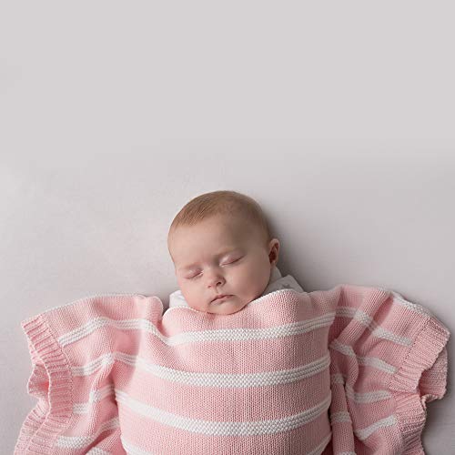 Ziggle Baby Cotton Blanket, Pink + White Stripes - Image 4