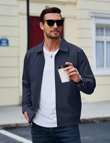 Image of MAGCOMSEN Men's Lightweight Jackets Full Zip Up Light Coat Laydown Collar Jacket Casual Windbreaker Jacket with Zip Pockets