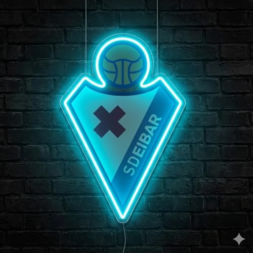 Letrero regalo Escudo 2° división Club SD EIBAR con Corona,colores iluminados brillantes con base metacrilato,neón led y vinilo 40x30 cm aproximadamente con cadena y alimentación 12v