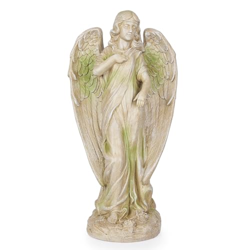 Alpine Corporation Old World Angel Statue with Mossy Finish, 31" H
