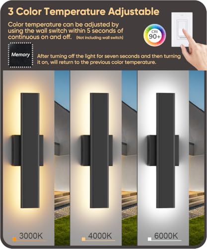Image of Aipsun 15.7 inch LED Outdoor Wall Sconce, Modern Black Exterior Wall Light