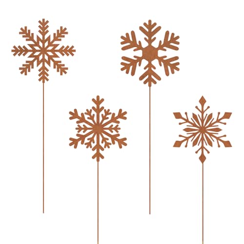 VerLuky 4er Set Schneeflocken Gartenstecker,Rost Schneeflocken Deko...