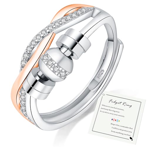 HEEYA Bague Anti Stress Femme Argent 925 Fidget Bague Reglable Anxiété Rotative Spinner Pour Femme Ouverts Zircon Cubique