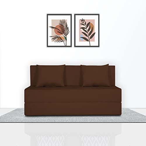Image of Adorn India Easy 2 Seater Sofa Cum Bed (Alyn Pattern) Size 4' X 6' Ft (Brown Color) (1 Year Warranty)