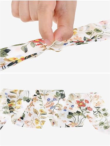 Women Floral Chiffon Scarves, Square Neck Scarf Neckerchief, Skinny Long Ribbon Hair Band4